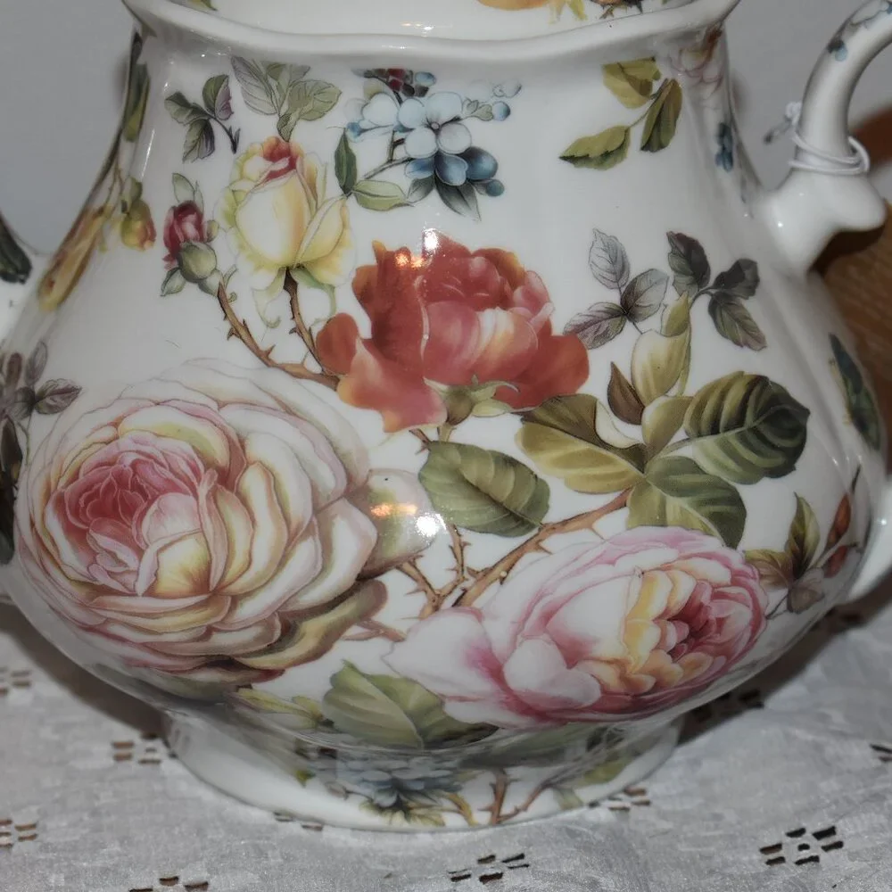 Kent Pottery Floral Rose Flower Garden Porcelain Country Cottagecore Teapot